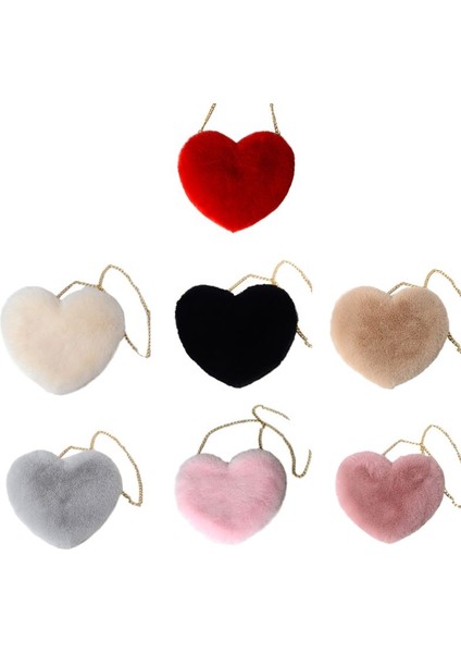 2021 Yeni Kadın Moda Kalp Şeklinde Çanta Kadın Zincir Askılı Çanta Peluş Aşk Omuz Crossbody Çanta Sevgililer Günü Hediyesi (Yurt Dışından) fırsatları