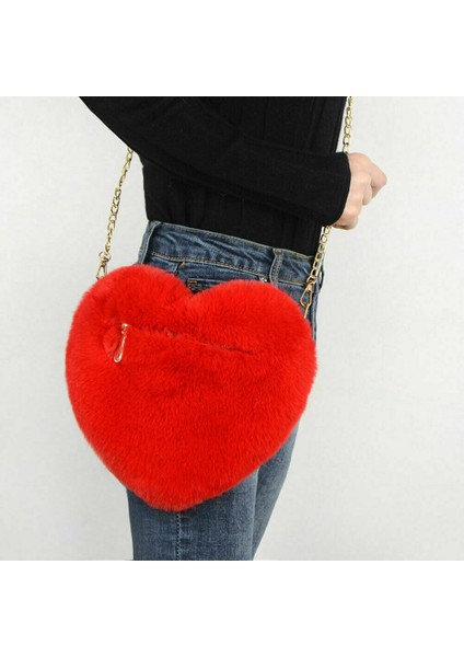 2021 Yeni Kadın Moda Kalp Şeklinde Çanta Kadın Zincir Askılı Çanta Peluş Aşk Omuz Crossbody Çanta Sevgililer Günü Hediyesi (Yurt Dışından) indirimleri