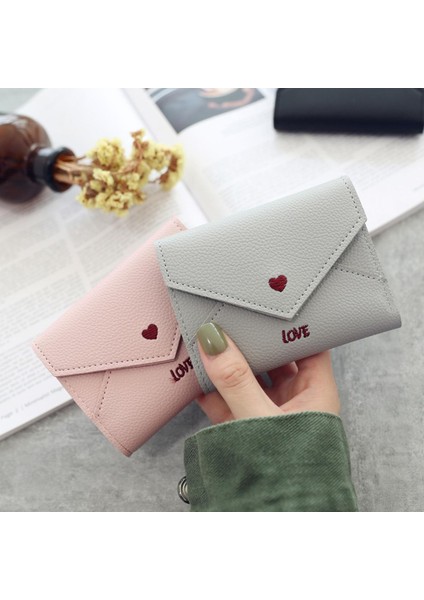 Moda Aşk Kalp Desen Kadın Cüzdan Pu Deri Nakış Kısa Cüzdan Kart Sahipleri Debriyaj Kadın Çok Fonksiyonlu Carteras (Yurt Dışından)