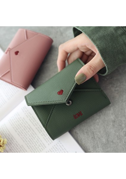 Moda Aşk Kalp Desen Kadın Cüzdan Pu Deri Nakış Kısa Cüzdan Kart Sahipleri Debriyaj Kadın Çok Fonksiyonlu Carteras (Yurt Dışından)