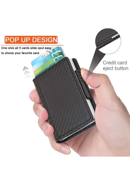 Cüzdan Engelleme Erkekler Kredi Kartı Tutucu Anti Kart Tutucu Erkekler Için Cüzdan Pu Deri Otomatik Mini Kart Kılıfı Alüminyum Çanta (Yurt Dışından)