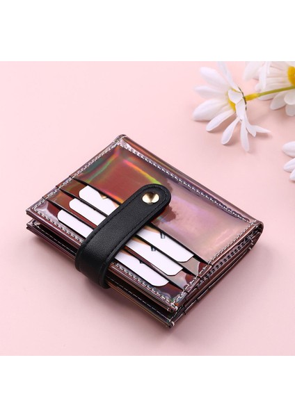 2022 Yeni Pvc Lazer Kadın Cüzdan Moda Payetler Çoklu Kart Yuvası Iki Katlı Kart Tutucu Trend Düz Renk Toka Bozuk Para Cüzdanı (Yurt Dışından)