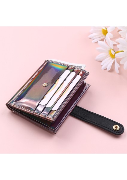 2022 Yeni Pvc Lazer Kadın Cüzdan Moda Payetler Çoklu Kart Yuvası Iki Katlı Kart Tutucu Trend Düz Renk Toka Bozuk Para Cüzdanı (Yurt Dışından) modelleri