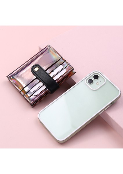 2022 Yeni Pvc Lazer Kadın Cüzdan Moda Payetler Çoklu Kart Yuvası Iki Katlı Kart Tutucu Trend Düz Renk Toka Bozuk Para Cüzdanı (Yurt Dışından) fırsatları