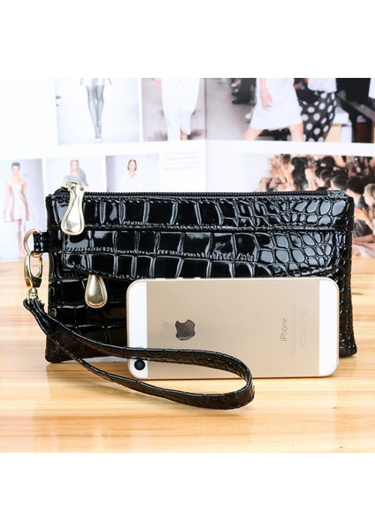 Rugan Kadın Cüzdan Nadas Uzun Bayanlar Çift Fermuarlı Cüzdan Debriyaj Çanta Tasarım Kırmızı Çanta Timsah Çantalar (Yurt Dışından) modelleri