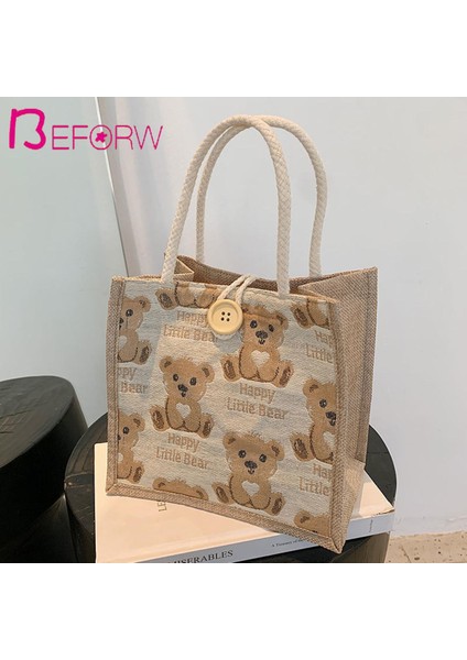 Beforw Ayı Keten Tote Çanta Kız Taşıma Çantası Yeni Kanvas Çanta Öğrenci Omuz Çantası Dışarı Çıkmak (Yurt Dışından)