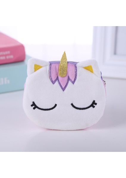 Fudeam Yumuşak Peluş Karikatür Unicorn Kadın Bozuk Para Cüzdanı Mini Sevimli Oval Fermuar Çocuk Kız Para Cüzdan Kartı USB Kablosu Çanta Anahtar Cüzdan (Yurt Dışından)