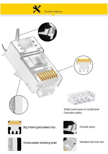 10 Adet Cat7 Metal Korumalı RJ45 Konnektörler Modüler Fiş Cat 7 8P8C Ağ Rj 45 Kablo Sıkma Ethernet Konektörü Lan (Yurt Dışından)