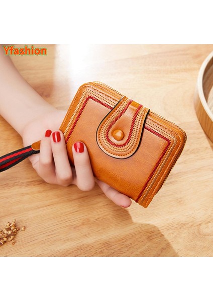 Yfashion Kadın Çoklu Kart Yuvaları Cüzdan Snaps Fermuar Kısa Bozuk Para Cüzdanı Pu Deri Kart Sahibinin (Yurt Dışından)