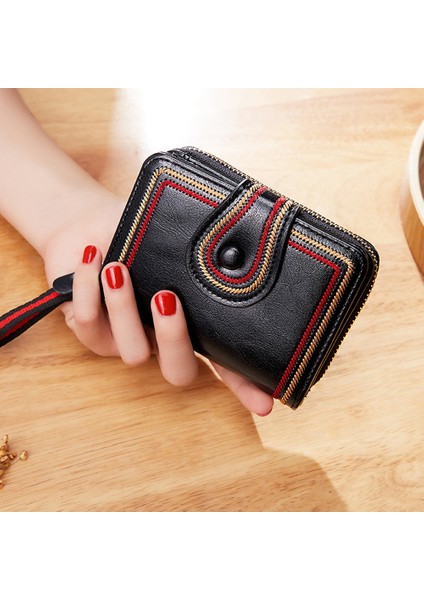 Yfashion Kadın Çoklu Kart Yuvaları Cüzdan Snaps Fermuar Kısa Bozuk Para Cüzdanı Pu Deri Kart Sahibinin (Yurt Dışından)