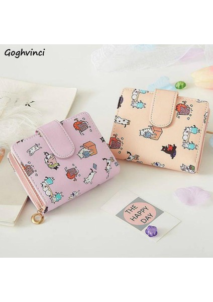 Cüzdan Kadın Karikatür Baskılı Para Çantaları Bayan Tatlı Pembe Kawaii Mini Çanta Bozuk Para Cüzdanı Kart Tutucu Moda Kızlar Katlanabilir Yeni (Yurt Dışından)