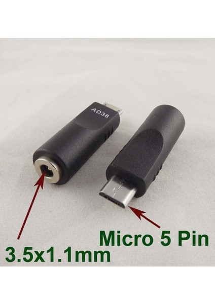 2 Adet 3.5mm x 1.1mm Dişi Mikro USB 5 Pin Erkek Dc Güç Dönüştürücü Şarj Adaptörü (Yurt Dışından) modelleri