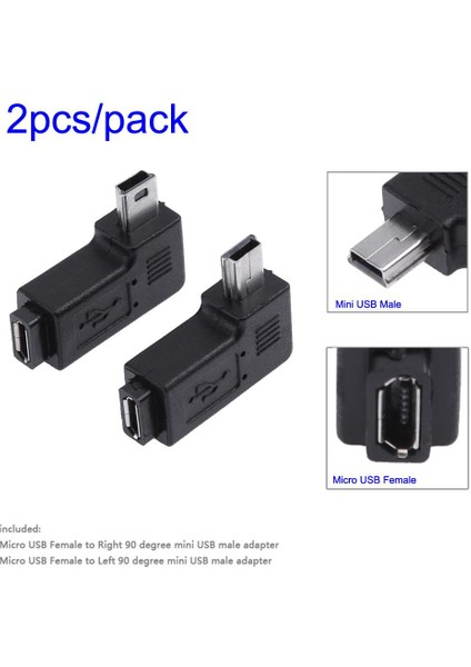 2 Adet 90 Derece Mikro USB Dişi Mini USB Erkek Adaptör Konnektörü Bilgisayar Aksesuarları (Yurt Dışından)