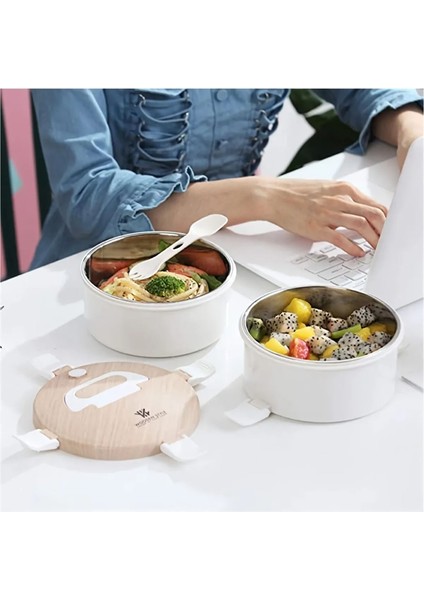 ( Yuvarlak ) Ahşap Desen Lunch Box 1600ML. XC-008 - Beyaz fiyatları