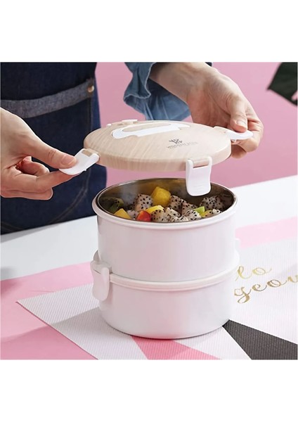 ( Yuvarlak ) Ahşap Desen Lunch Box 1600ML. XC-008 - Beyaz modelleri