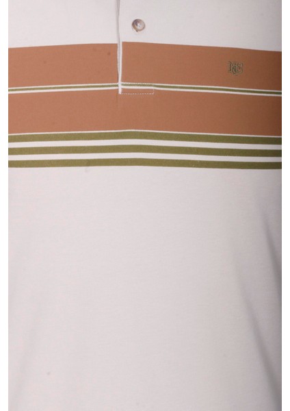 Erkek Polo Yaka Tişört Bej Pamuk Slim Fit Ribanalı Kol Çizgili T-Shirt Ncs Jeans 1167 indirimleri
