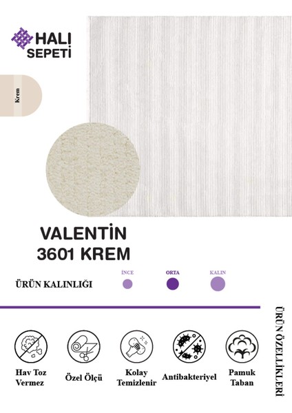 Valentin 3601 Krem Yumuşak Dokulu Halı Salon Mutfak Koridor Halısı 100 x 300