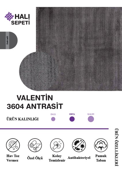 Valentin 3604 Ant Yumuşak Dokulu Halı Salon Mutfak Koridor Halısı 100 x 400