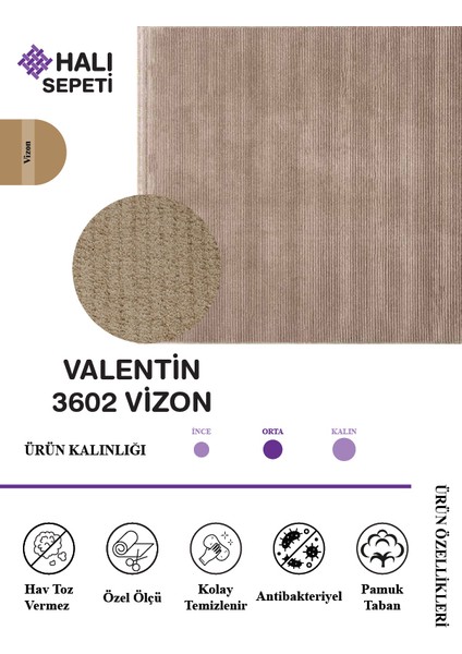 Valentin 3602 Vizon Yumuşak Dokulu Halı Salon Mutfak Koridor Halısı 100 x 150