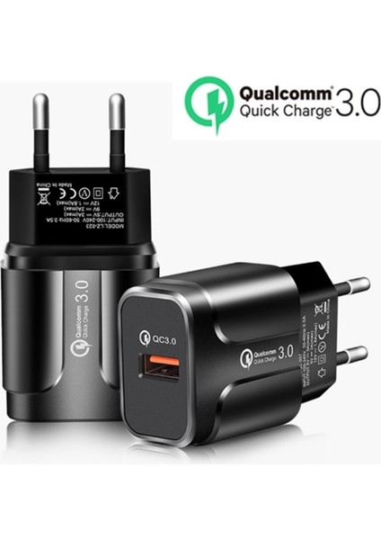 Hızlı Şarj 3.0 Duvar Şarj Cihazı, 18W Qc 3.0 USB Duvar Şarj Adaptörü Hızlı Şarj 9V/2A 5V/3A 12V/1.6A Tablet Telefon Için (Yurt Dışından)
