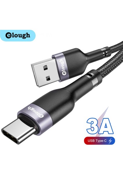 Elough Kablo USB C 3A Hızlı Şarj Tipi C USB Için Huawei P30 Samsung Galaxy S22 Xiaomi Tip C Şarj Cihazı Usb-C Veri Kablosu Kablosu (Yurt Dışından)