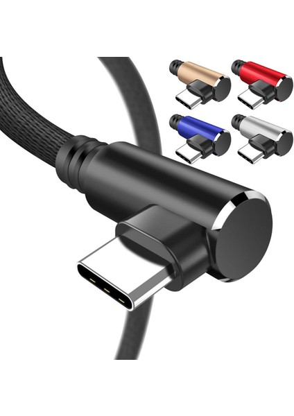 90 Derece Dirsek Mikro USB C Tipi Veri Kablosu Samsung S21 S20 Huawei Xiaomi Mı 12 Şarj Kablosu Hızlı Şarj Kablosu L Şeklinde Tel (Yurt Dışından)