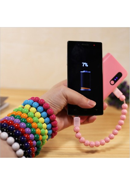Saf Renk Boncuk Bilezik Mikro USB Kablosu Tip C Veri Senkronizasyon Şarj Kablosu iPhone Samsung Huawei Android Cep Telefonu Şarj Cihazı (Yurt Dışından)