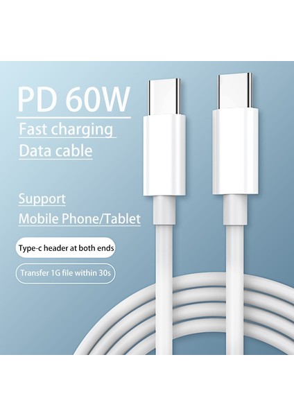 Pd Tip C - Tip C Kablo 60W Hızlı Şarj Kablosu USB C - USB C Kablosu iPad Pro Samsung MacBook Pro Xiaomi Şarj Cihazı USB Kablosu (Yurt Dışından)