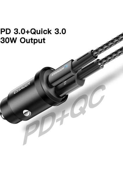 Essager USB Tip C 30W Mini Araç Şarj Cihazı iPhone 14 Samsung Xiaomi Çift Bağlantı Noktalı Hızlı Şarj Pd Quick3.0 Cep Telefonu Şarj Cihazı (Yurt Dışından) modelleri