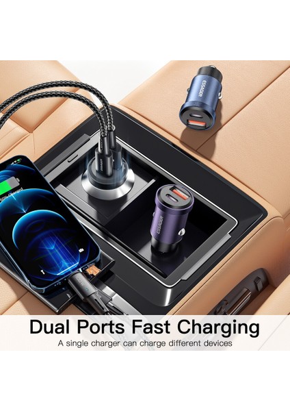 Essager USB Tip C 30W Mini Araç Şarj Cihazı iPhone 14 Samsung Xiaomi Çift Bağlantı Noktalı Hızlı Şarj Pd Quick3.0 Cep Telefonu Şarj Cihazı (Yurt Dışından) fırsatları