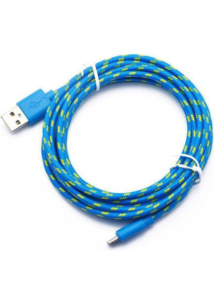 Naylon Örgülü Mikro USB Kablosu Data Sync USB Şarj Kablosu Telefon USB Mikro Mavi 1m (Yurt Dışından)