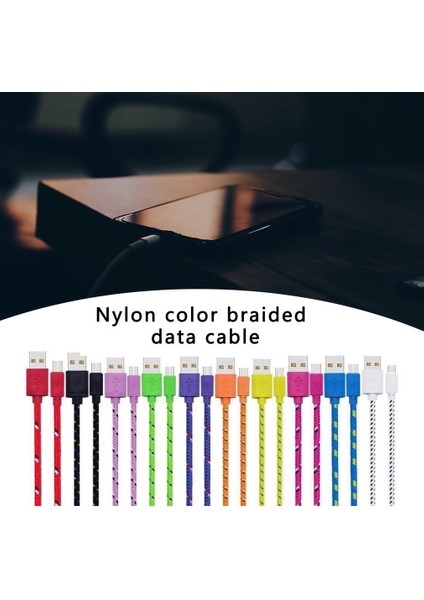 Naylon Örgülü Mikro USB Kablosu Data Sync USB Şarj Kablosu Telefon USB Mikro Mavi 1m (Yurt Dışından) indirimleri