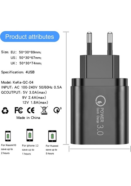 Olaf 4 Port USB Şarj Cihazı Hızlı Şarj Qc 3.0 Duvar Şarj Adaptörü Ab Abd Ingiltere Tak iphone 14 13 Samsung Xiaomi Adaptör Seyahat (Yurt Dışından) indirimleri