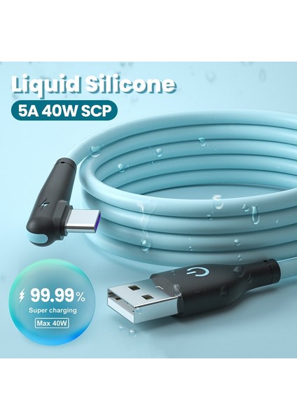 Yumuşak Silikon USB C Kablosu 90 Derece Hızlı Şarj Cihazı 5A USB C Tipi Kablo Huawei Mate 40 Xiaomi Poco X3 Cep Telefonu Usb-C Kablosu (Yurt Dışından)