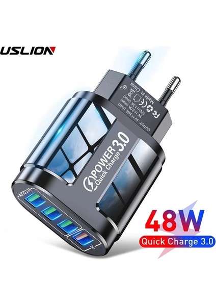 Uslıon 48W USB Şarj Aleti Hızlı Şarj Qc 3.0 Duvar Şarjı iPhone 14 13 Samsung Xiaomi Cep 4 Port Ab Abd Fiş Adaptörü Seyahat (Yurt Dışından)