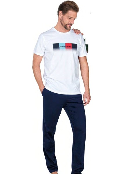 6043 Erkek Kısa Kollu Penye Pijama Takımı-Beyaz