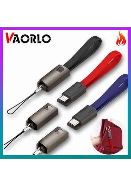 Vaorlo Anahtarlık Kordon 2.4A Hızlı Şarj Kablosu Mikro USB Tip-C Şarj Cihazı USB Veri Kablosu 22CM Taşınabilir Xiaomi Samsung iPhone Için (Yurt Dışından)