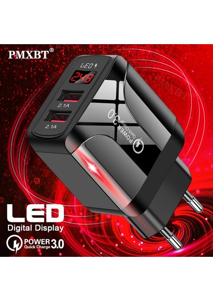 LED Dijital Ekran Çift USB Şarj Aleti Ab Abd Ingiltere Tak Qc3.0 Hızlı Şarj Adaptörü iPhone 12 11 Cep Telefonu Şarj Cihazı USB Şarj (Yurt Dışından)