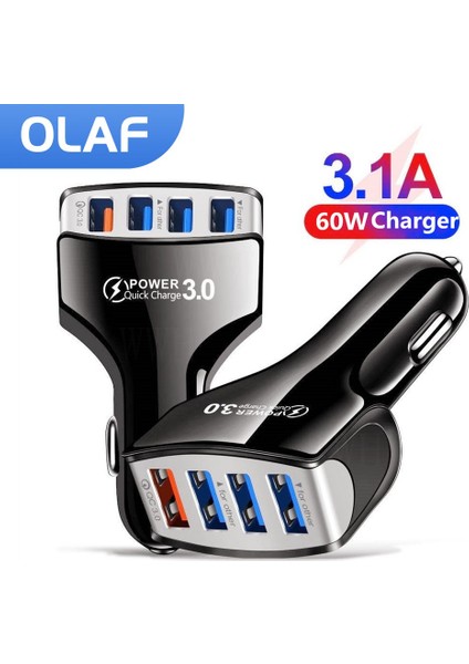 60W 4 Portlu Araç Şarj Cihazı Hızlı Şarj 3.0 Çoklu USB Adaptörü Hızlı Şarj iPhone 13 Samsung Xiaomi Huawei Telefon Araç Şarj Cihazı (Yurt Dışından)