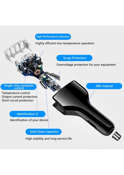 60W 4 Portlu Araç Şarj Cihazı Hızlı Şarj 3.0 Çoklu USB Adaptörü Hızlı Şarj iPhone 13 Samsung Xiaomi Huawei Telefon Araç Şarj Cihazı (Yurt Dışından) fiyatları