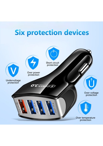 60W 4 Portlu Araç Şarj Cihazı Hızlı Şarj 3.0 Çoklu USB Adaptörü Hızlı Şarj iPhone 13 Samsung Xiaomi Huawei Telefon Araç Şarj Cihazı (Yurt Dışından) indirimleri