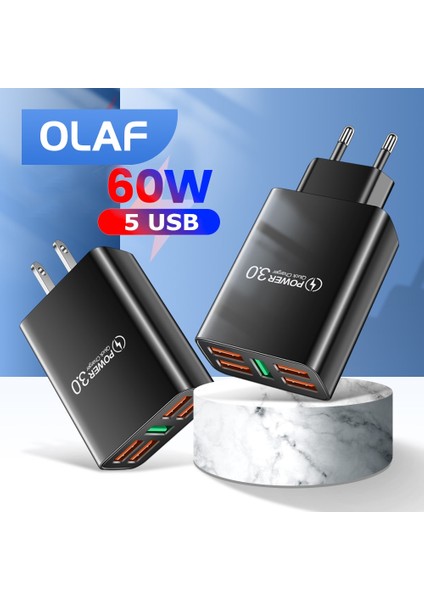 Olaf 5 USB Şarj Cihazları Telefon Adaptörü Tip C Şarj Cihazı Hızlı Şarj Masaüstü Hızlı Şarj 3.0 Iphone 12 13 Pro Qc 3.0 Cep Telefonu (Yurt Dışından)