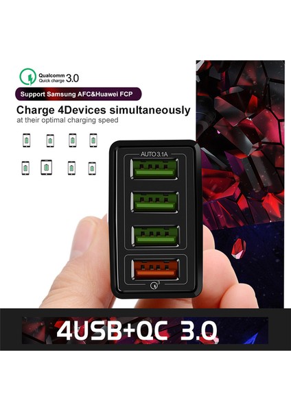 Hızlı Şarj Cihazı 4 Bağlantı Noktalı USB Şarj Cihazı Ab Tak Qc3.0 Taşınabilir Çoklu Hızlı Şarj Adaptörü (Yurt Dışından) fırsatları