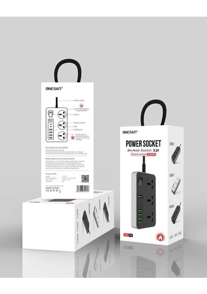 USB +2pd Bağlantı Noktalı Güç Kablosu 3 Elektrik Çıkışı 2m Uzatma (Yurt Dışından)