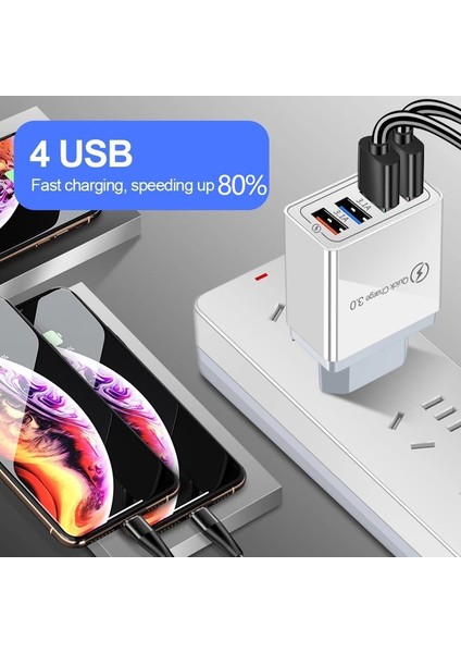 Oppo Xıaomı Için 3.1A Hızlı Şarj 4 Bağlantı Noktalı USB Seyahat Şarj Adaptörü (Yurt Dışından) modelleri