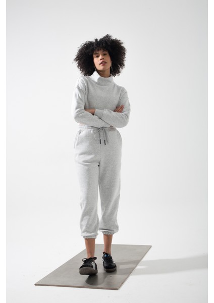 Cool Dik Yaka 3 Iplik Uzun Kollu Crop Sweat Hb