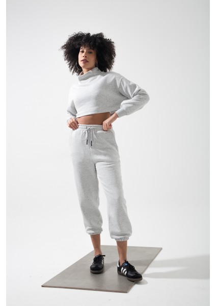 Cool Dik Yaka 3 Iplik Uzun Kollu Crop Sweat Hb