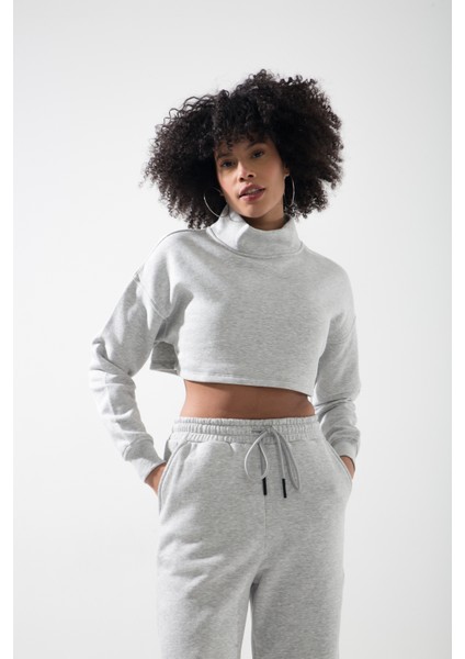Cool Dik Yaka 3 Iplik Uzun Kollu Crop Sweat Hb
