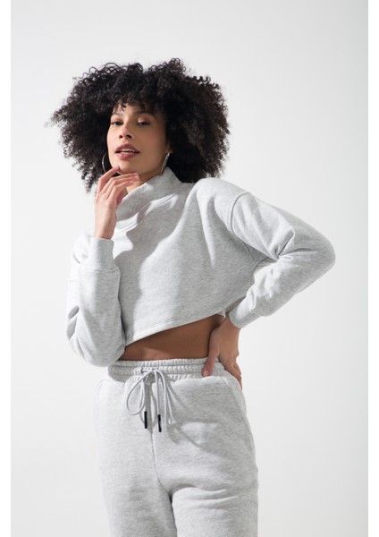 Cool Dik Yaka 3 Iplik Uzun Kollu Crop Sweat Hb