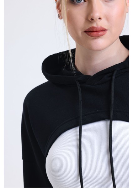 Muub's 3 Iplik Şardonsuz Uzun Kollu Önü Derin Dekolte Süper Crop Sweat Hb